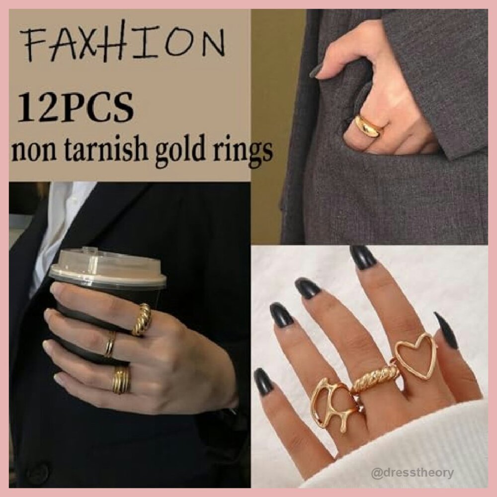 12-Piece Gold Plated Stackable Ring Set, Adjustab… - image 7